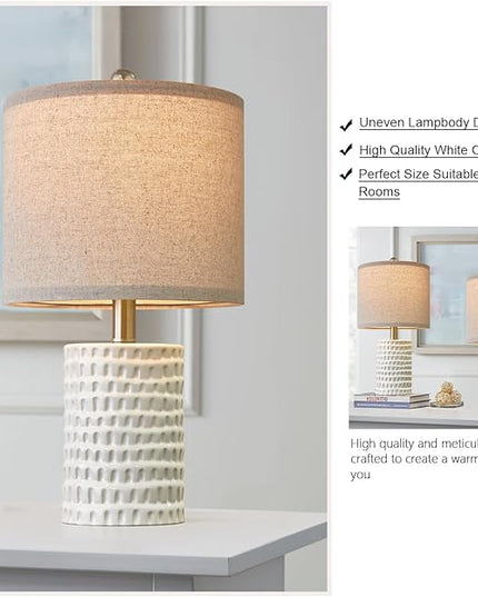 PORTRES 18.25" Modern Accent Ceramic Table Lamp Set of 2 for Bedroom White Desk Decor Bedside Lamps for Living Room Study Room Office Dorm Farmhouse Nightstand Lamp End Table Lamps - LeafyLoom