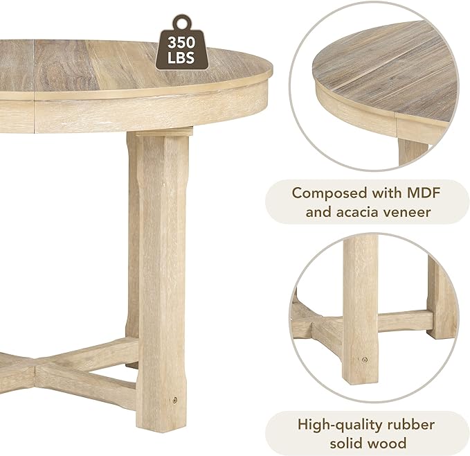 Kitchen 5-Piece Set, Two-Size Round to Oval Extendable Butterfly Leaf Table and 4 Upholstered Dining Chairs with Armrests, Natural Wood Wash - LeafyLoom