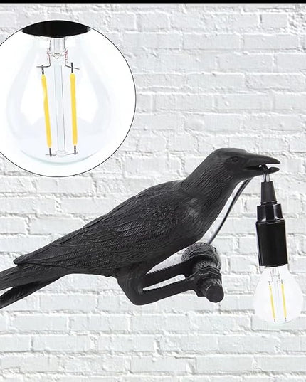 Raven Desk Lamp, Art Deco Raven Lamp, Bird Lamp, Resin LED Bird Light with Plug for Bedroom/Office/Living Room/Farmhouse (Left) - LeafyLoom