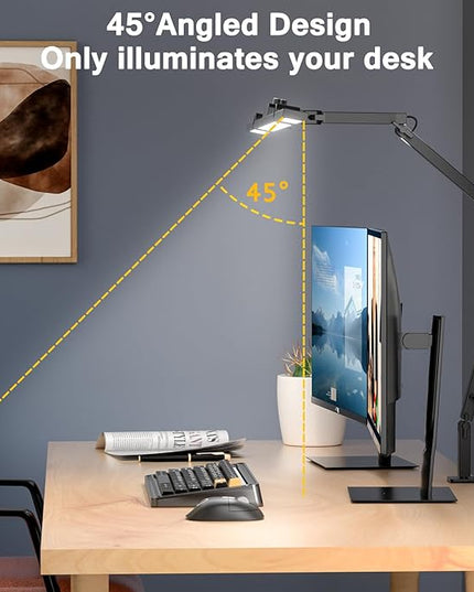 Led Desk Lamp for Office Home, Architect Desk Lamp with Clamp, Ultra Bright Dimmable Table Light, Stepless Dimming and Tempering Desk Light for Workbench Drafting Reading Study (Black) - LeafyLoom