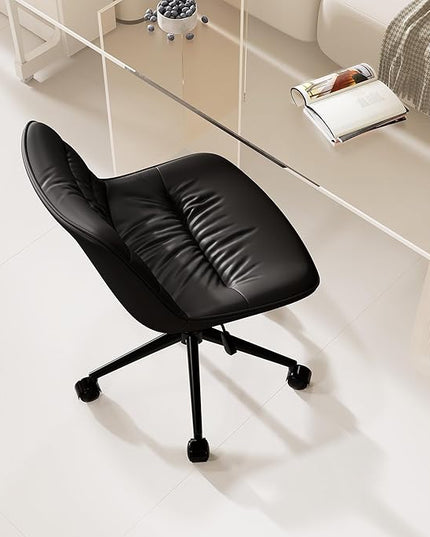 Kidol & Shellder Armless Office Chair Desk Chair Comfy Makeup Vanity Chair with Back Ergonomic Swivel Chair Home Office Desk Chairs with Wheels Rolling Computer Chair Bedroom Accent Chair(Black) - LeafyLoom