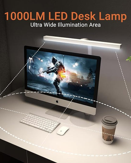 LED Piano Desk Lamp, 15.7" Wide Computer Desk Lamp, 10W Bright Tall Flexible Task Lamp for Monitor, Workbench, 3 Color Modes & 30 Brightness, 1000LM - LeafyLoom