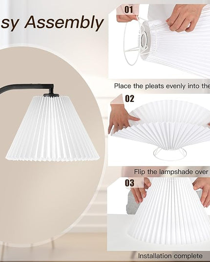 COFF Dimmable Floor Lamp, Arc Standing Lamp with 1000 Lumens LED Edison Bulb Included, Pleated Shade Modern Tall Pole Lamp for Living room, Bedroom, Office (White) - LeafyLoom