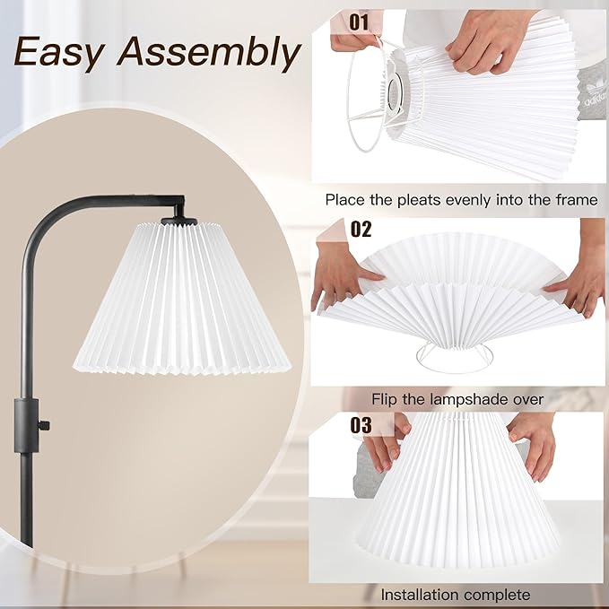 COFF Dimmable Floor Lamp, Arc Standing Lamp with 1000 Lumens LED Edison Bulb Included, Pleated Shade Modern Tall Pole Lamp for Living room, Bedroom, Office (White) - LeafyLoom
