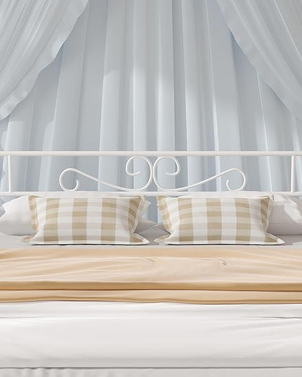 VECELO Queen Size Bed Frame with Headboard, 14 Inch Metal Platform Mattress Foundation, No Box Spring Needed, Squeak Resistant, Easy Assembly, White - LeafyLoom