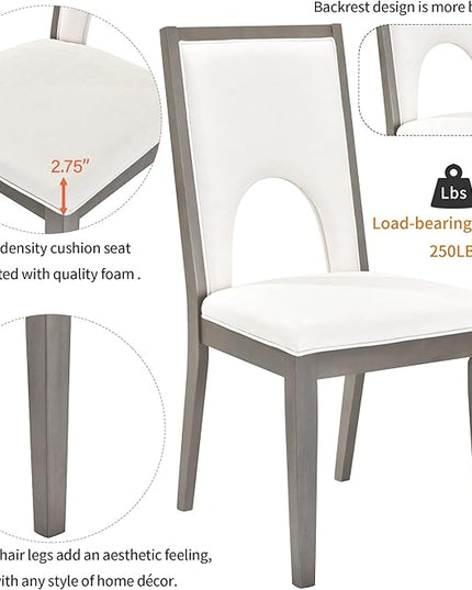 7-Piece Farmhouse Dining Set with Rectangular Table and 6 Upholstered Chairs, Minimalist Solid Wooden Kitchen Suit for Living Room, Home Restaurant, Easy to Install, Grey+White - LeafyLoom