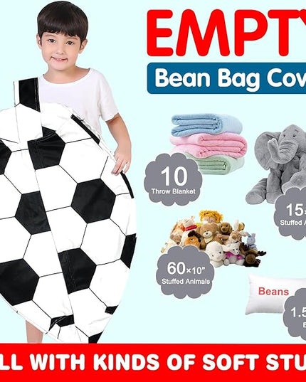 Lukeight Stuffed Animal Storage Bean Bag Chair Cover for Kids, Soccer Zipper Beanbag Chair Cover for Organizing Toddler & Kids' Rooms Plush Toys (Soccer Velvet, Large) - LeafyLoom