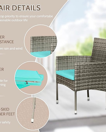 FDW Patio Conversation Set 4 Pieces Outdoor Furniture Set Wicker with Rattan Chair Loveseats Coffee Table for Outdoor Indoor Garden Backyard Porch Poolside Balcony,Gray Wicker/Blue Cushions - LeafyLoom