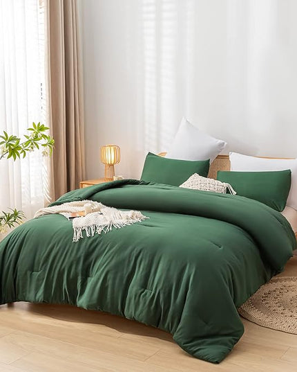 Emerald Full Size Comforter 3PCS Microfiber Full Size Comforters Set for All Season Boho Dark Green Comforter for Women and Men Soft Lightweight Bed Comforter Set - LeafyLoom