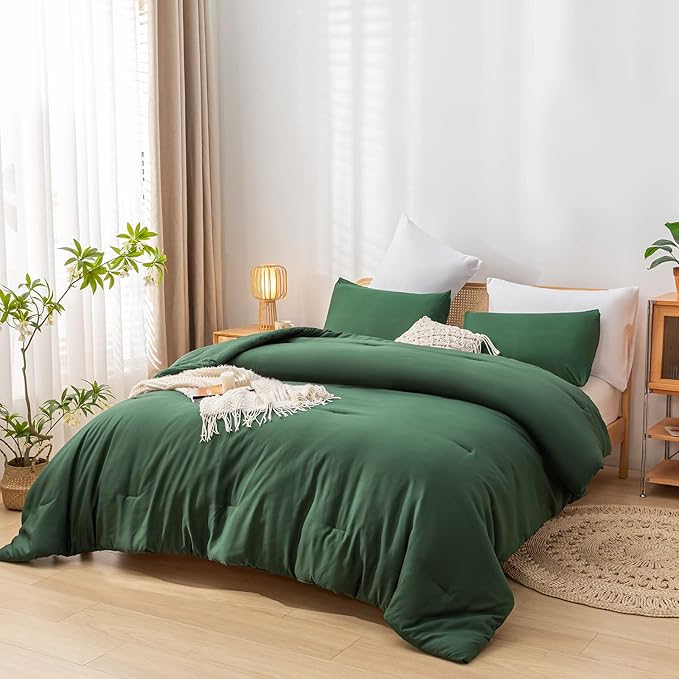 Emerald Full Size Comforter 3PCS Microfiber Full Size Comforters Set for All Season Boho Dark Green Comforter for Women and Men Soft Lightweight Bed Comforter Set - LeafyLoom