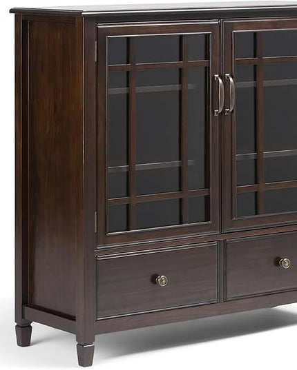 SIMPLIHOME Connaught SOLID WOOD 46 Inch Wide Traditional Tall Storage Cabinet in Dark Chestnut Brown, For the Living Room, Entryway and Family Room - LeafyLoom