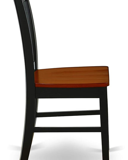 East West Furniture Norfolk Dining Slat Back Wood Seat Kitchen Chairs, Set of 2, Black & Cherry - LeafyLoom