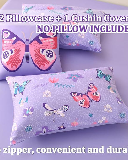 Butterfly Bedding Set Full, Purple Butterfly Comforter Set for Girls Kids Teens 6 pcs Bed in a Bag Full Bedding Sets for Girls - LeafyLoom