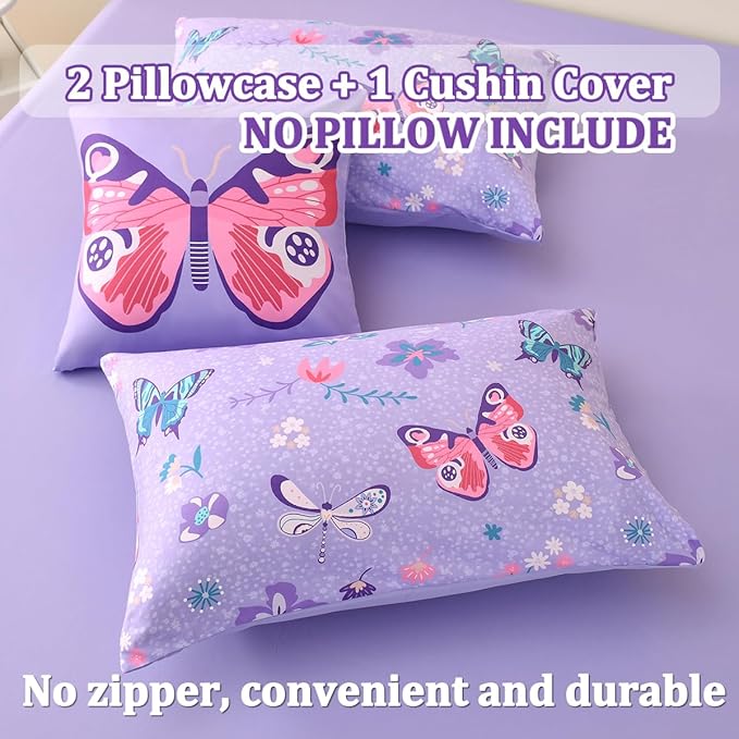 Butterfly Bedding Set Full, Purple Butterfly Comforter Set for Girls Kids Teens 6 pcs Bed in a Bag Full Bedding Sets for Girls - LeafyLoom