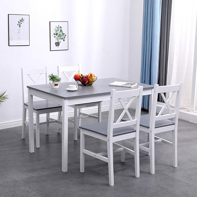 sogesfurniture 5 Piece Kitchen Dining Room Table Sets for 4, Modern Space-Saving Dining Furniture, Pastoral Rectangular Dining Table Furniture Set for Kitchen, Dining Room - LeafyLoom