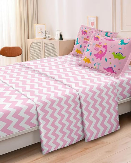 Girls Dinosaur Bedding Full Green Pink Dinosaur Comforter Set, Cute Cartoon Down Comforter for Little Girls Teens Kids Adults Room Decor, Reversible Bed-in-a-Bag 5-Piece Bed Sets - LeafyLoom