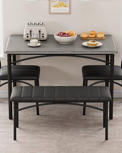 GAOMON Dining Table Set for 4, Kitchen Table with Upholstered Chairs and Bench, 4-Person Dining Room Table Set, Rectangular Kitchen Table Set for Small Space, Apartment, Home, Studio, Rustic Grey - LeafyLoom