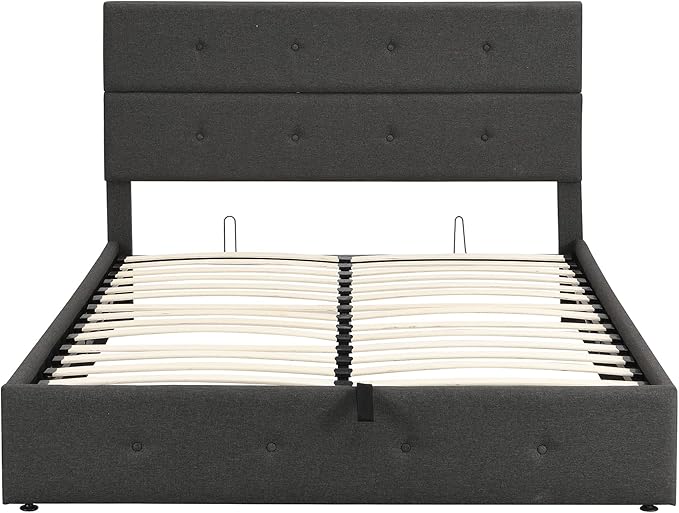 Queen Size Lift Up Storage Bed/Modern Upholstered Platform Bed Frame/Hydraulic Storage/No Box Spring Needed/Wood Slats Support - LeafyLoom