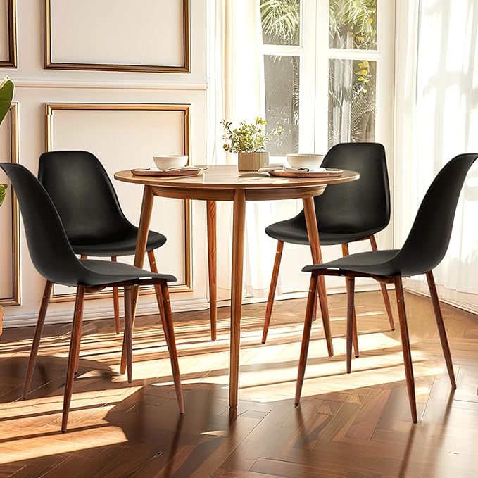 CangLong Modern Dining Chairs Set of 4 with Plastic Cushion Metal Legs Side Chairs for Kitchen,Living Room,Black - LeafyLoom