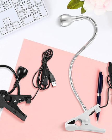 Big Chip 395nm UV LED Light Fixtures with Gooseneck and Clamp Mini Desk Light Clamp Portable Gooseneck for Outdoor Stall Gel Nail Curing, 5V USB Input(Black, Silver,2 Pieces) - LeafyLoom