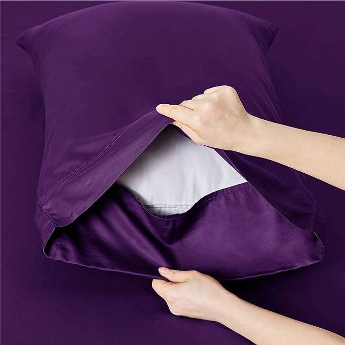 Bedsure California King Sheet Sets, Cooling Sheets, Rayon Derived from Bamboo, Deep Pocket Up to 16", Breathable & Soft Bed Sheets, Hotel Luxury Silky Bedding Sheets & Pillowcases, Plum - LeafyLoom