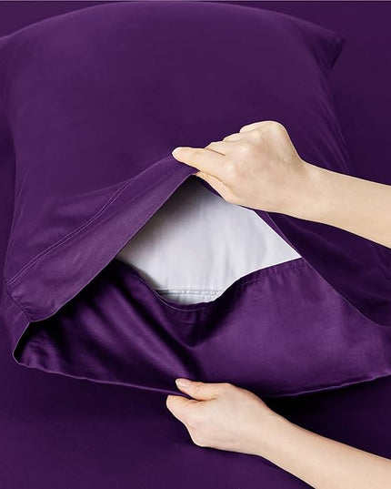 Bedsure Twin Sheets Set, Cooling Sheets Twin Size Bed Set, Rayon Derived from Bamboo, Twin Size Sheets, Breathable & Soft Bed Sheets, Hotel Luxury Silky Bedding Sheets & Pillowcases, Plum - LeafyLoom