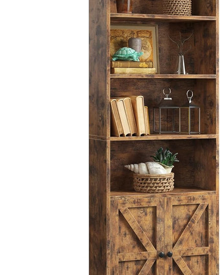 oneinmil 6 Tier Bookcase, Wooden Bookshelves with Cabinet Doors, Floor Bookshelf and Office Storage Cabinets for Home Office, Living Room,Brown - LeafyLoom