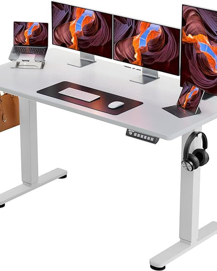 ErGear Height Adjustable Electric Standing Desk, 55 x 28 Inches Sit Stand up Desk, Memory Computer Home Office Desk (White) - LeafyLoom