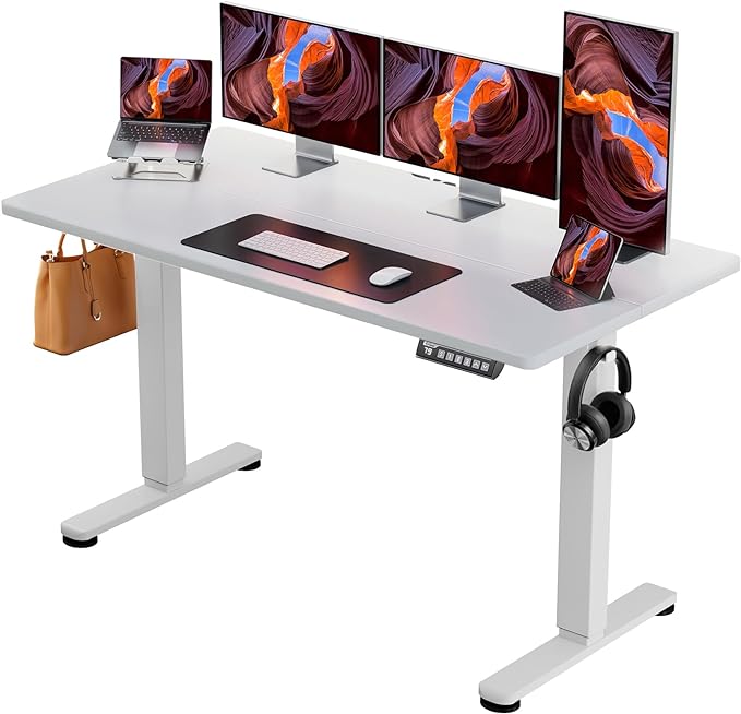 ErGear Height Adjustable Electric Standing Desk, 55 x 28 Inches Sit Stand up Desk, Memory Computer Home Office Desk (White) - LeafyLoom