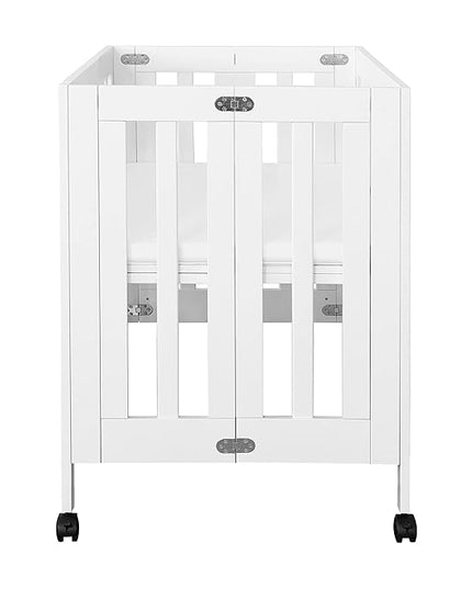Babyletto Origami Mini Portable Crib Folding with Wheels in White, 2 Adjustable Mattress Positions, Greenguard Gold Certified - LeafyLoom