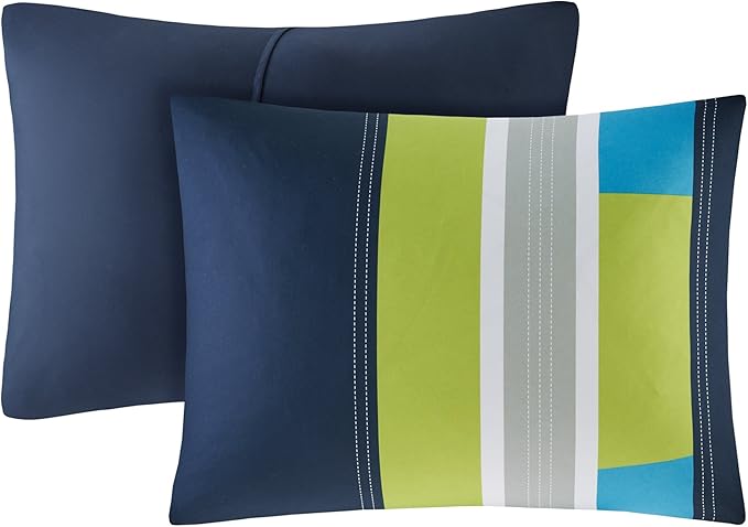 Comfort Spaces Casual Comforter Set Sporty Design, Vibrant Color, Active Lifestyle Boys Bedroom Décor, All Season Soft Microfiber Bedding Set, Decorative Pillow, Sham Navy/Blue Queen 4 Piece - LeafyLoom