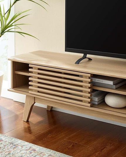 Modway Render Mid-Century Modern Low Profile 70 Inch Media Console TV Stand in Oak, 70" - LeafyLoom