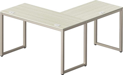 SHW Home Office 55"x60" Large L Shaped Corner Desk, Maple - LeafyLoom