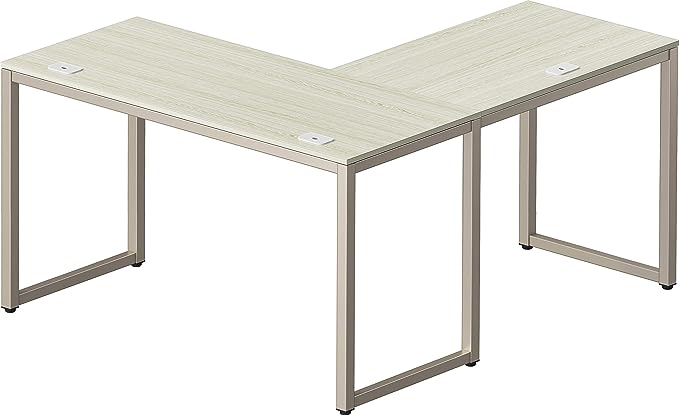 SHW Home Office 55"x60" Large L Shaped Corner Desk, Maple - LeafyLoom