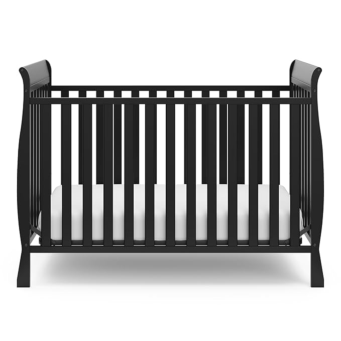 Storkcraft Maxwell Convertible Crib (Black) – GREENGUARD Gold Certified, Converts to Toddler Bed and Daybed, Fits Standard Full-Size Crib Mattress, Classic Crib with Traditional Sleigh Design - LeafyLoom