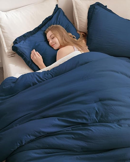 Andency Navy Blue Comforter King Size, 3 Pieces Boho Tassel Lightweight Bedding Comforter Sets for King Bed, All Season Soft Fluffy Fringe Bed Set (104x90In Comforter & 2 Pillowcases) - LeafyLoom