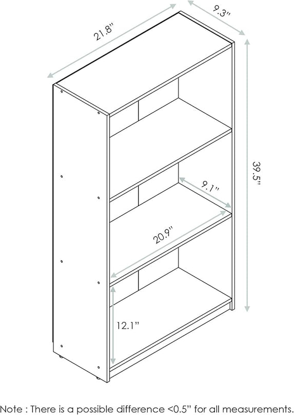 FURINNO Basic 3-Tier Bookcase Storage Shelves, Light Blue - LeafyLoom