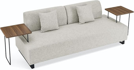 Morden Linen Upholstered 3 Seat Sofa Couch with Two End Tables and 2 Pillows, Free Transformation Removable Back and Armrests for Living Room, 86.25", Beige-395 - LeafyLoom