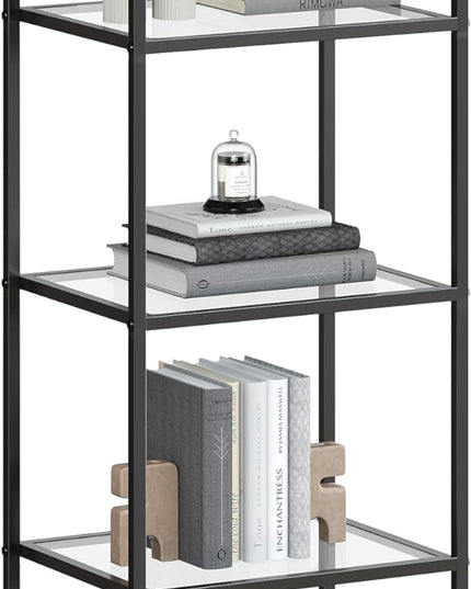 VASAGLE Bookcase, 5-Tier Bookshelf, Slim Shelving Unit for Bedroom, Bathroom, Home Office, Tempered Glass, Steel Frame, Ink Black ULGT029B61 - LeafyLoom