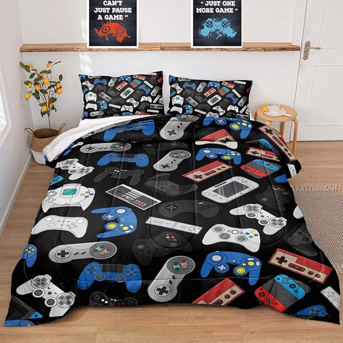 Gaming Comforter for Boys Teen,Game Contoller Bedding Set for Boys Kids,Down Alternative Comforter for All Season,Gamer Home Decor for Boys Comforter Set (Comforter-Game36, Queen) - LeafyLoom
