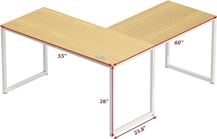 SHW Home Office 55-Inch Large L Shaped Corner Desk, 24" Deep, Oak - LeafyLoom
