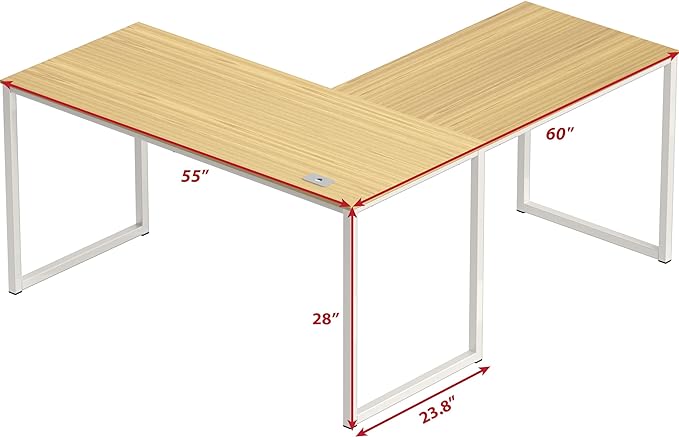 SHW Home Office 55-Inch Large L Shaped Corner Desk, 24" Deep, Oak - LeafyLoom