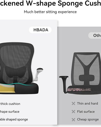 Hbada Office Chair Ergonomic Desk Chair, Office Desk Chairs with PU Silent Wheels, Breathable Mesh Computer Chair with Adjustable Lumbar Support, Flip-up Armrests, Tilt Function, White - LeafyLoom
