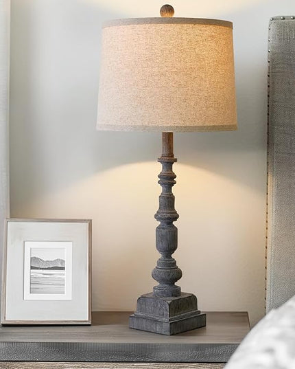 Oneach 27.75" Single Table Lamp for Living Room, Farmhouse Bedside Lamps with Dual USB Port for Bedroom Kids Room Dorm Office, Rustic Lamps for End Table Nigntstand Resin… - LeafyLoom