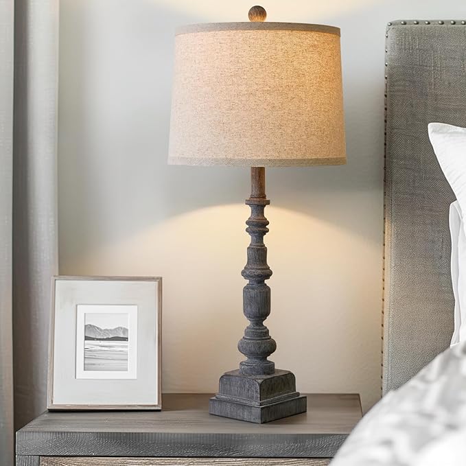 Oneach 27.75" Single Table Lamp for Living Room, Farmhouse Bedside Lamps with Dual USB Port for Bedroom Kids Room Dorm Office, Rustic Lamps for End Table Nigntstand Resin… - LeafyLoom