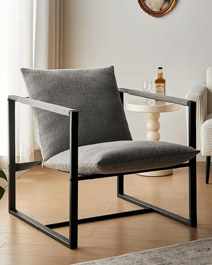Wimarsbon Modern Accent Chair, Mid Century Sitting Chair with Sponge Cushion, Comfy and Sturdy Lounge Chair with Metal Leg for Bedroom, Living Room, Office,Easy Assembly (Linen-Grey) - LeafyLoom