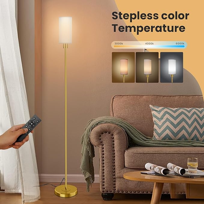Floor Lamp for Living Room with 3 Color Temperature LED Bulb, Modern Standing Lamp with Remote Control, 68" Tall Pole Floor Lamp for Office, Bedroom, Reading (Bulb Included) - LeafyLoom