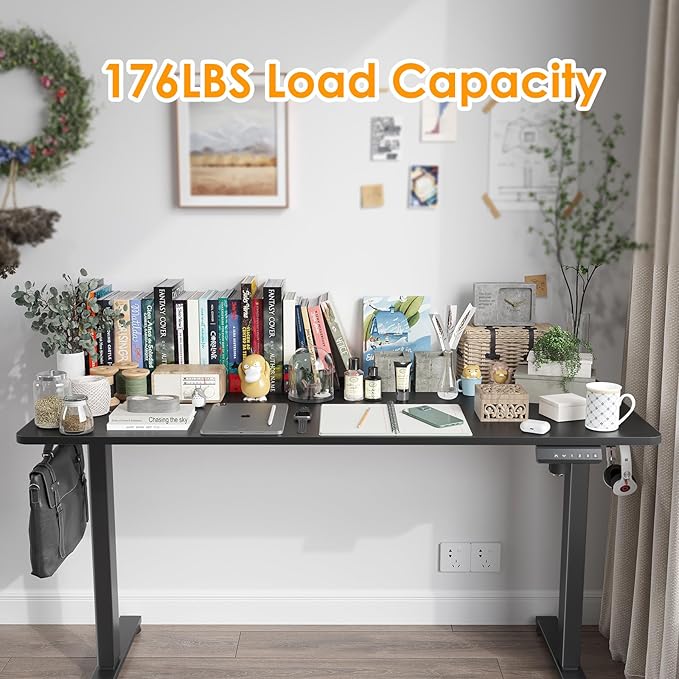 STARY Electric Adjustable Height Sit Stand Home Office Desk with Splice Board, 55x24, Black Desktop/Black Frame - LeafyLoom