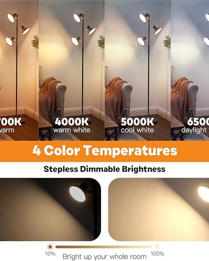 36W LED Tree Floor Lamp, Modern Dimmable Standing Lamp with Remote & Touch Control, 4 Color Temperatures, 3 Rotatable LED Light Floor Lamps for Living Room, Bedroom, Office - LeafyLoom