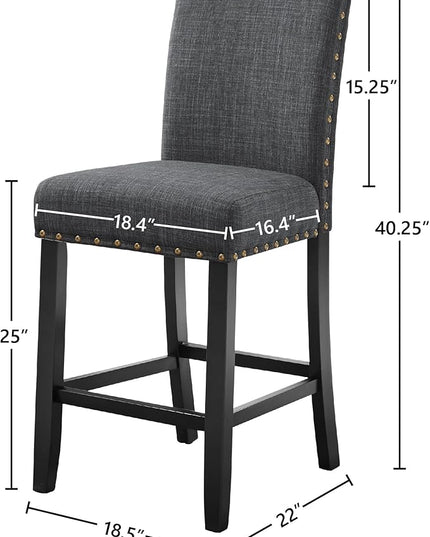 New Classic Furniture Crispin Counter Dining Chair (Set of Six), 100% Polyester Granite Gray Fabric with Espresso Legs - LeafyLoom